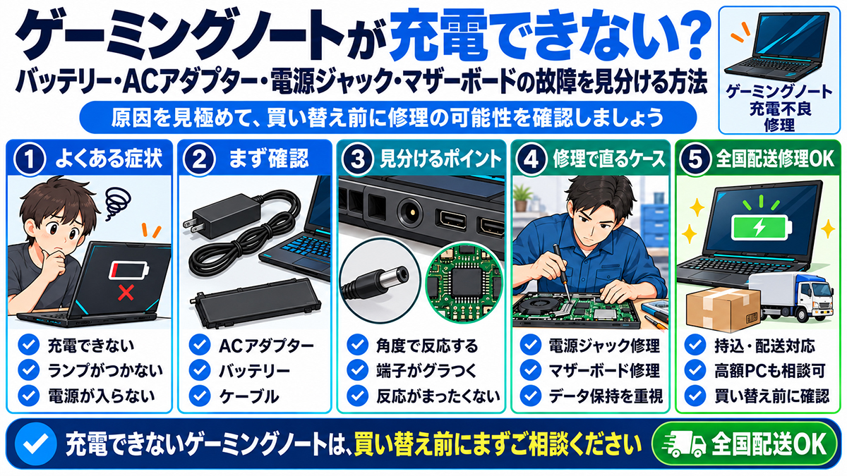ゲーミングノートが充電できない！