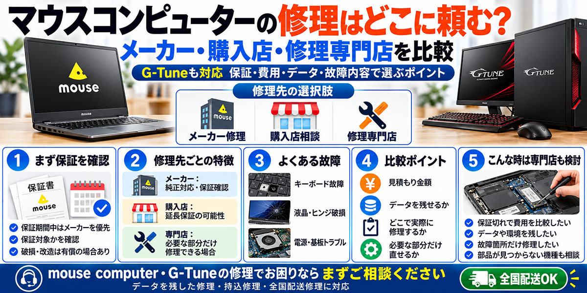マウスコンピューター修理先比較ガイド
